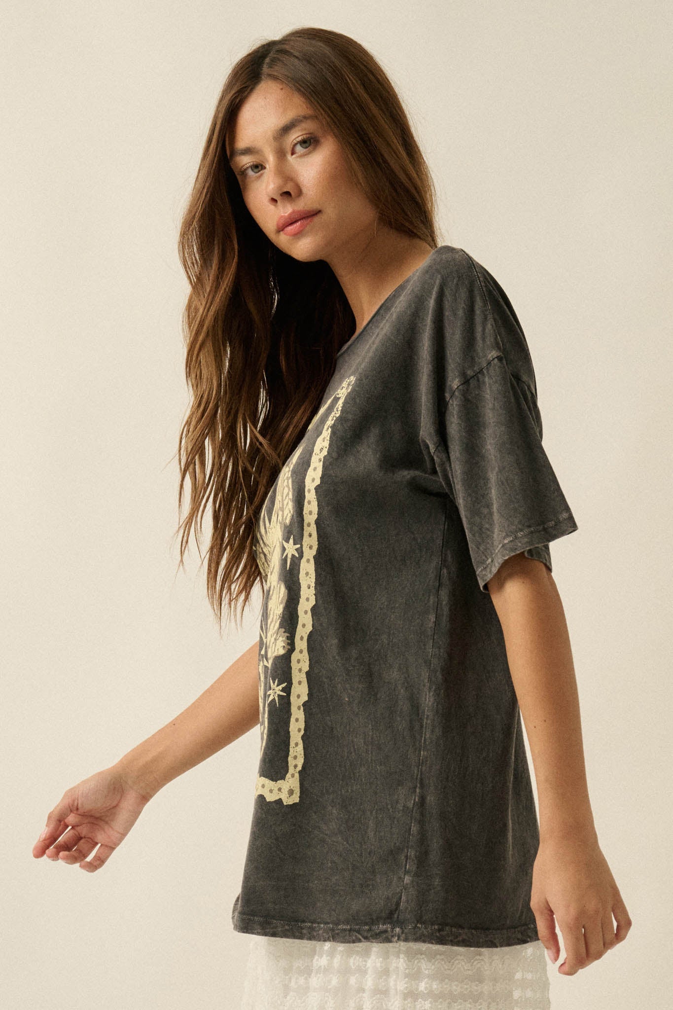 Twin Tigers Vintage-Wash Oversize Graphic Tee