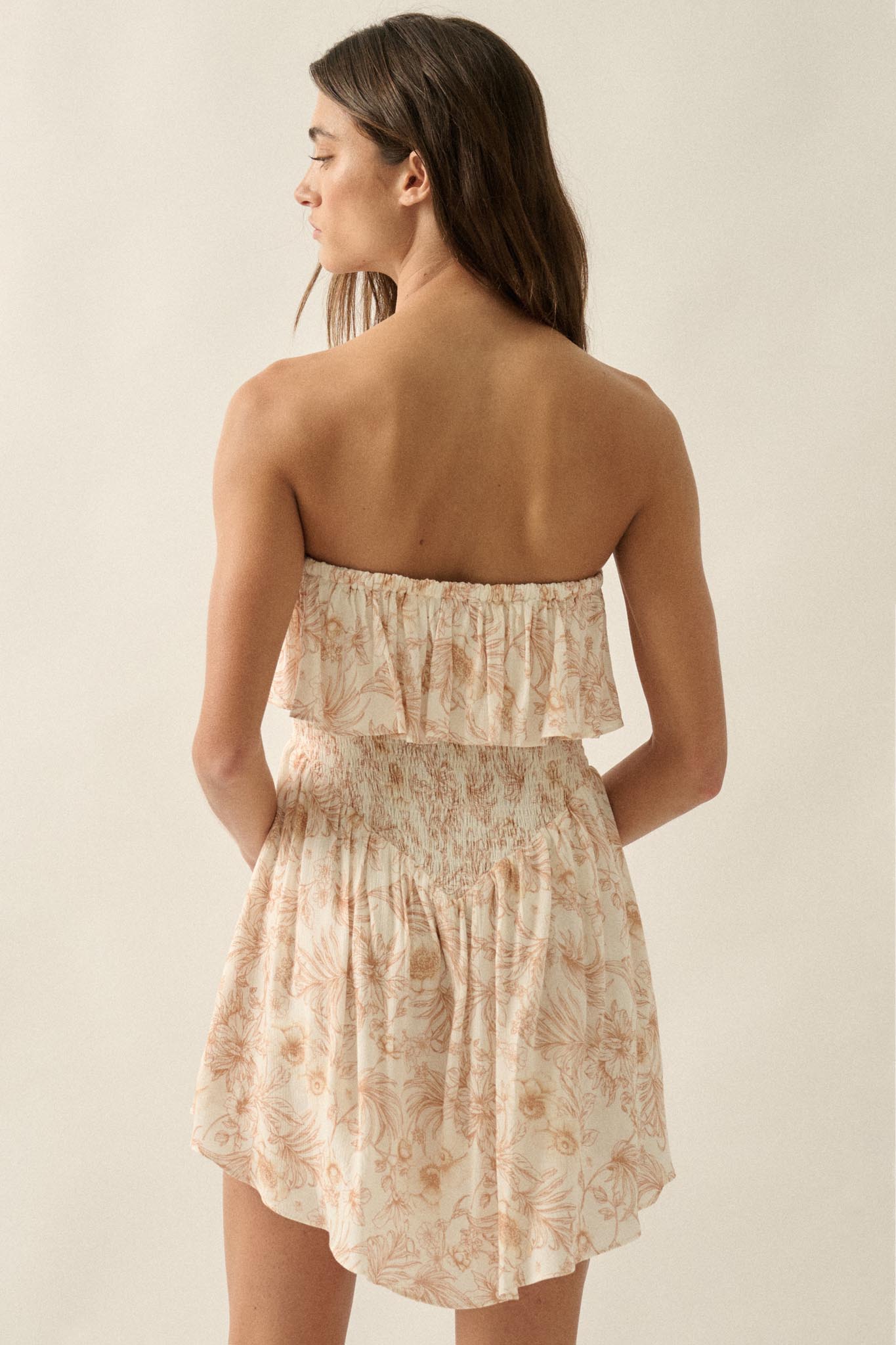 Truly Cherished Floral Strapless Flounce Romper