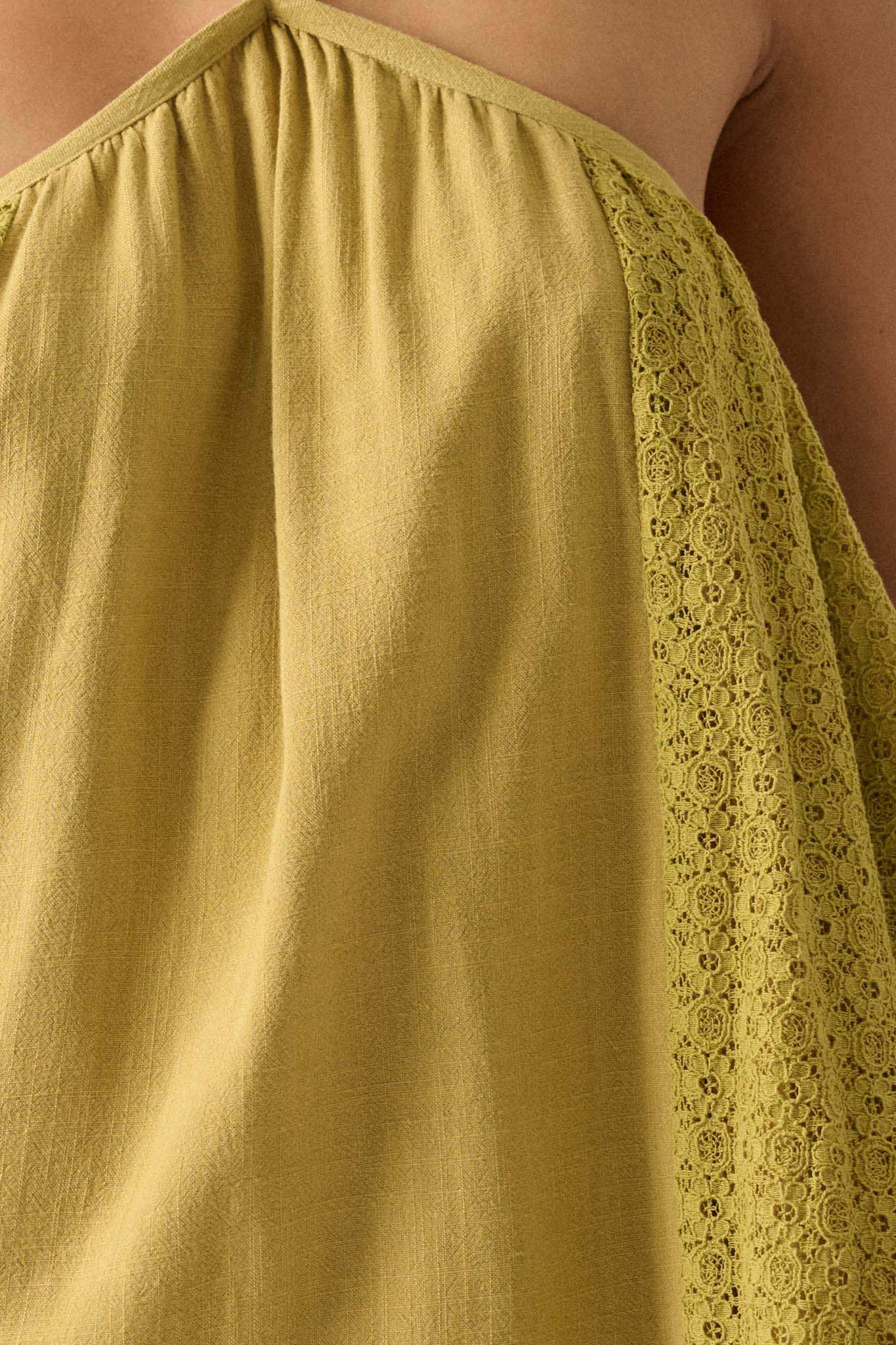 Starting Fresh Lace-Panel Mini Halter Swing Dress