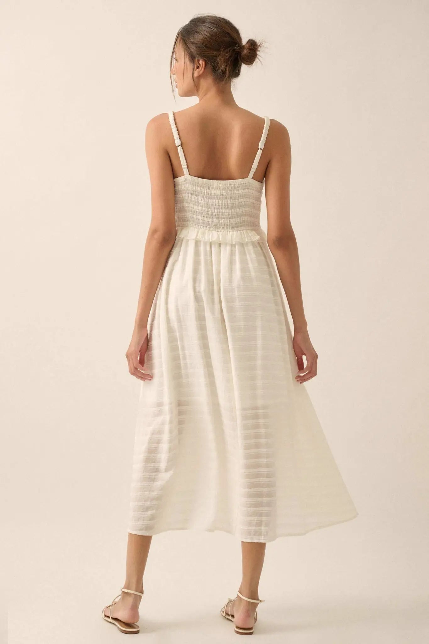 Sweet Prelude Striped Ribbon-Trim Midi Dress