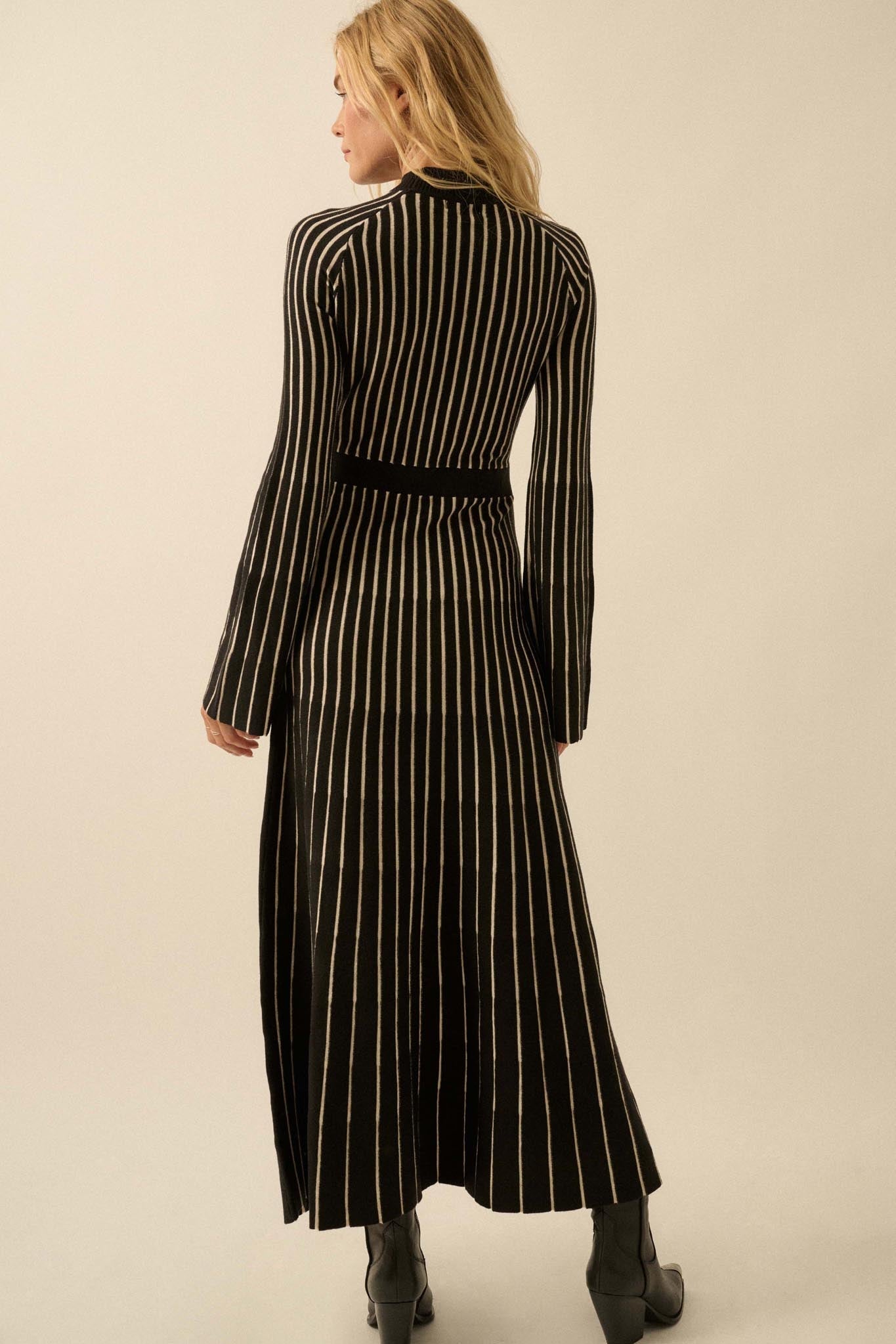Style Lines Striped Bell-Sleeve Maxi Sweater Dress