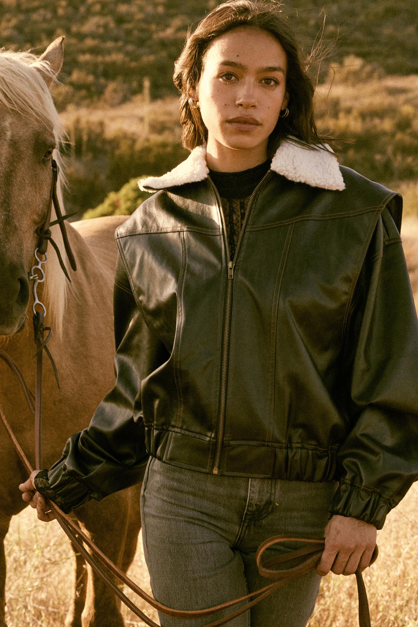 Taking Flight Fleece-Collar Faux Leather Jacket