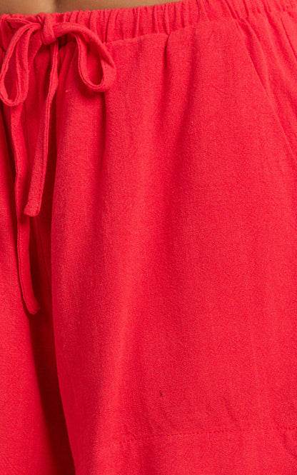 Olivia Shorts - Drawstring Relaxed Linen Shorts in Red
