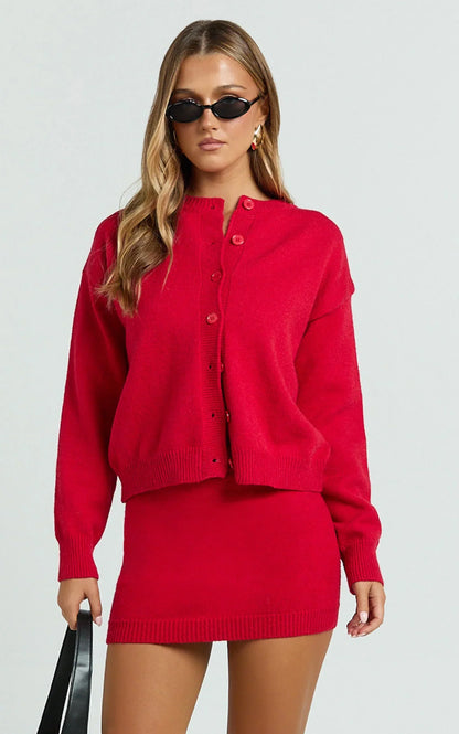 Rowena Mini Skirt - Knit Skirt in Red