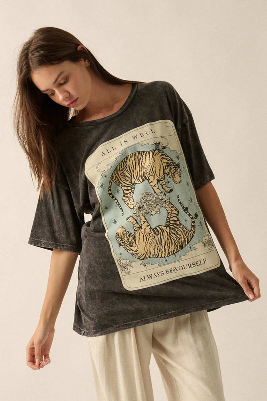Tiger Tarot Oversized Vintage-Wash Graphic Tee