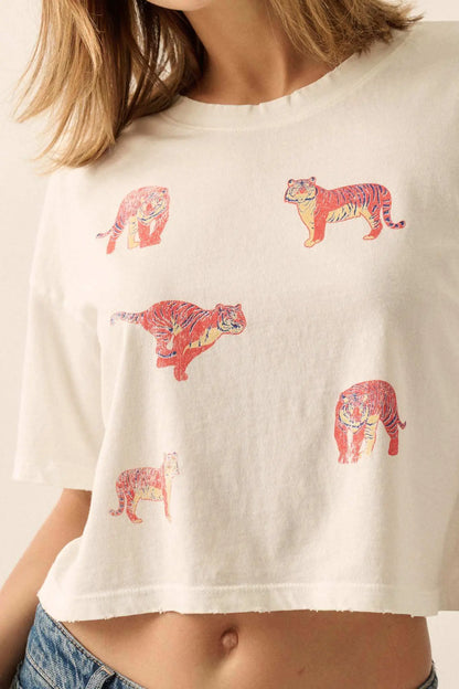 Tiger Streak Distressed Cropped Graphic Tee