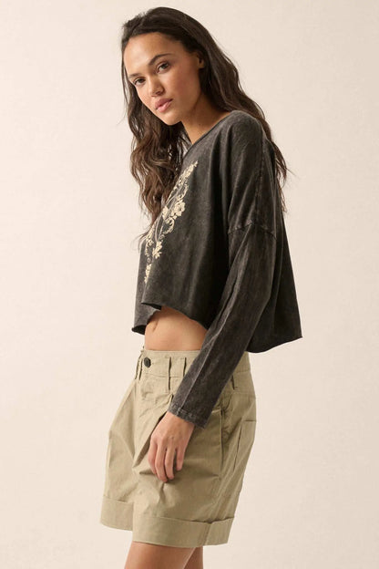 Vintage Angel Cropped Long-Sleeve Graphic Tee