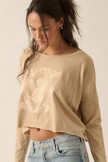 Vintage Angel Cropped Long-Sleeve Graphic Tee