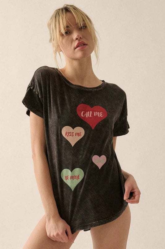 Valentine Hearts Vintage-Wash Graphic Tee