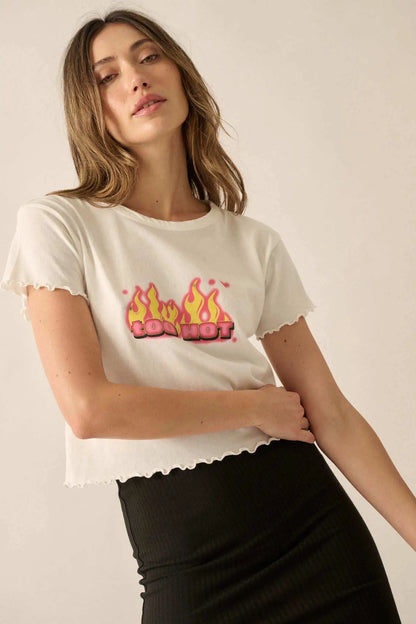 Too Hot Cropped Lettuce-Edge Graphic Baby Tee
