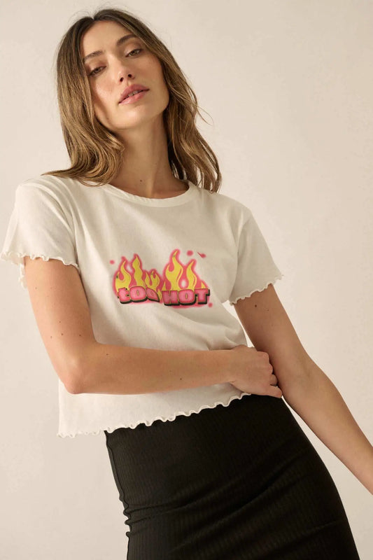 Too Hot Cropped Lettuce-Edge Graphic Baby Tee
