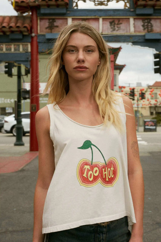 Too Hot Raw-Edge Cherries Graphic Tank Top
