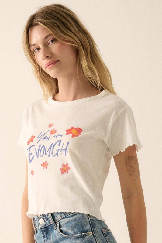 You Are Enough Floral Cropped Graphic Baby Tee