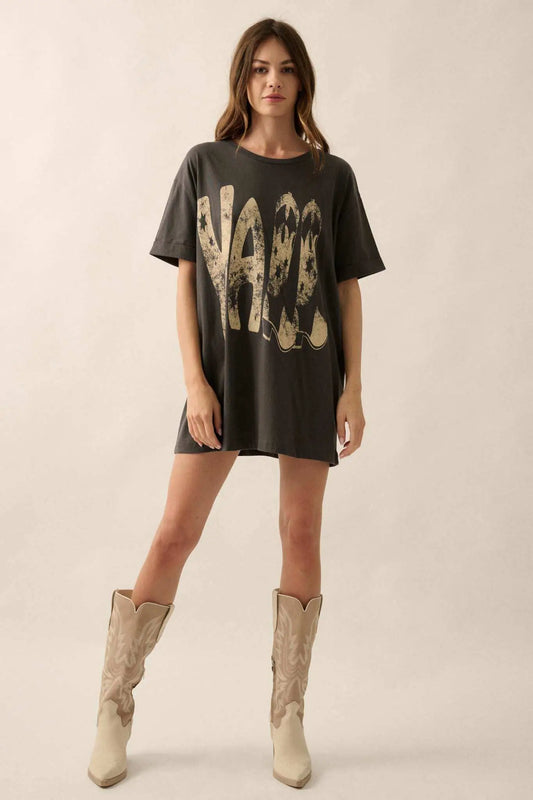Y'all Cowboy Boots Oversize Cuffed Graphic Tee