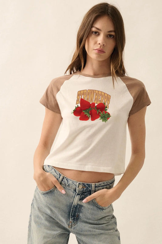 Strawberry Fields Cropped Raglan Graphic Baby Tee