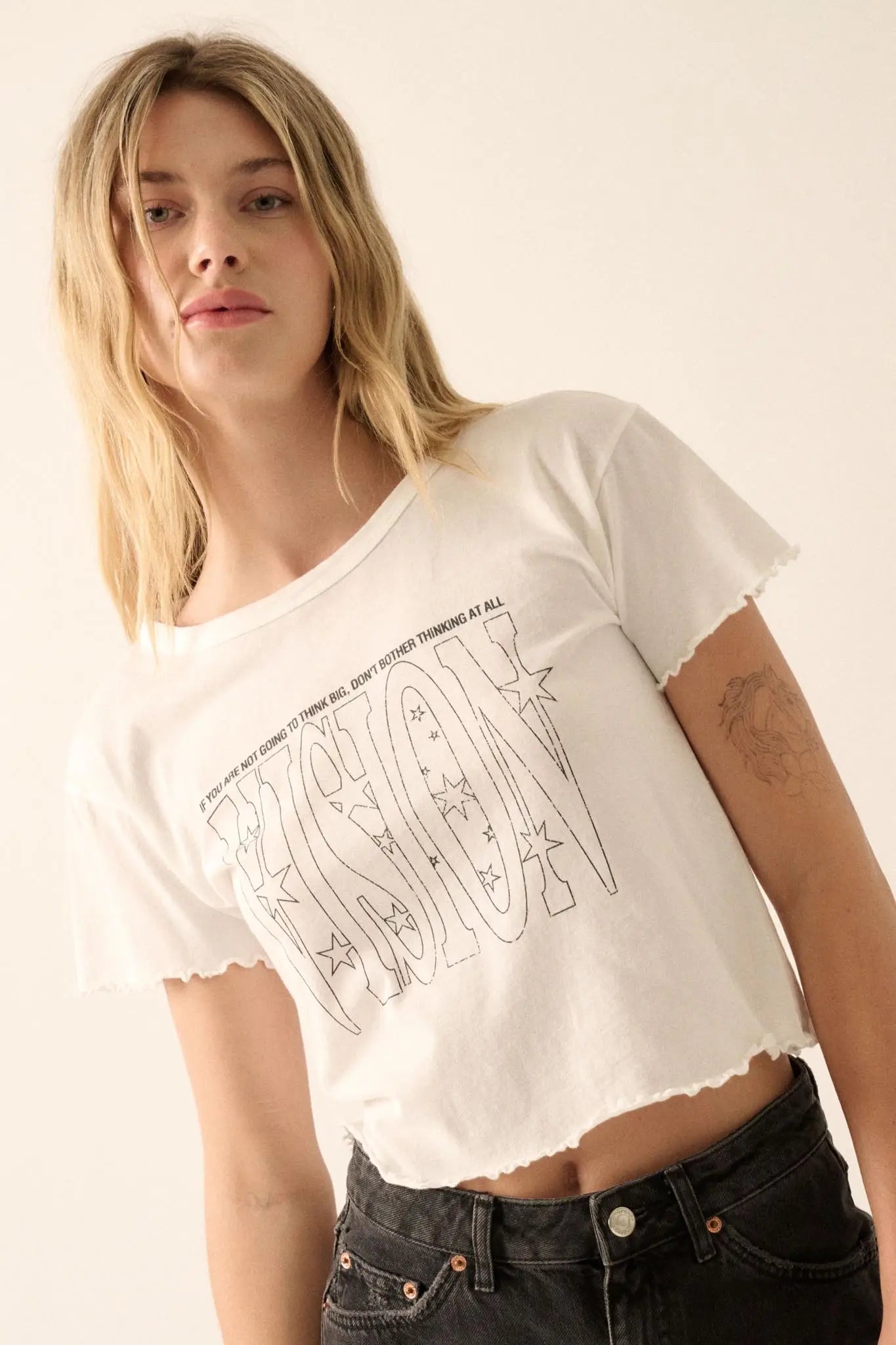 Vision Cropped Lettuce-Edge Graphic Baby Tee
