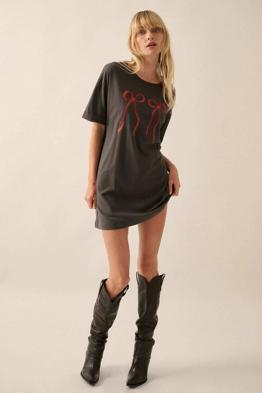 You Bow Girl Oversize Cuffed Graphic Tee