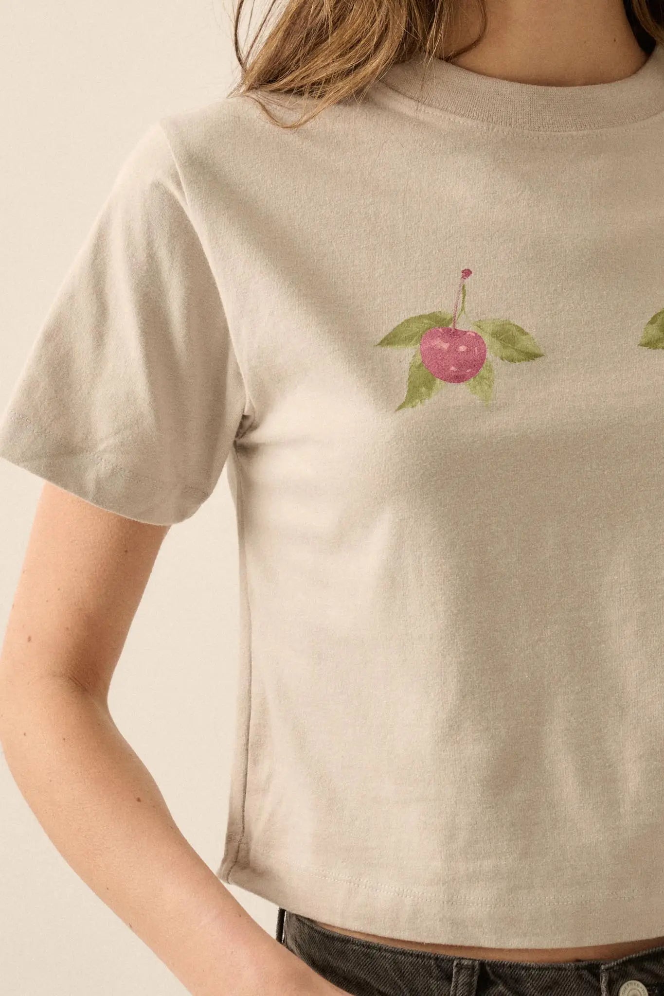Wild Cherries Garment-Dyed Cropped Graphic Tee