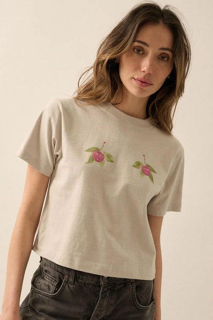 Wild Cherries Garment-Dyed Cropped Graphic Tee