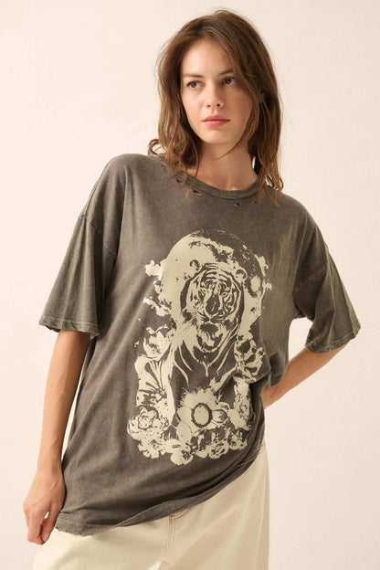 Tiger Moon Oversized Distressed Graphic Tee