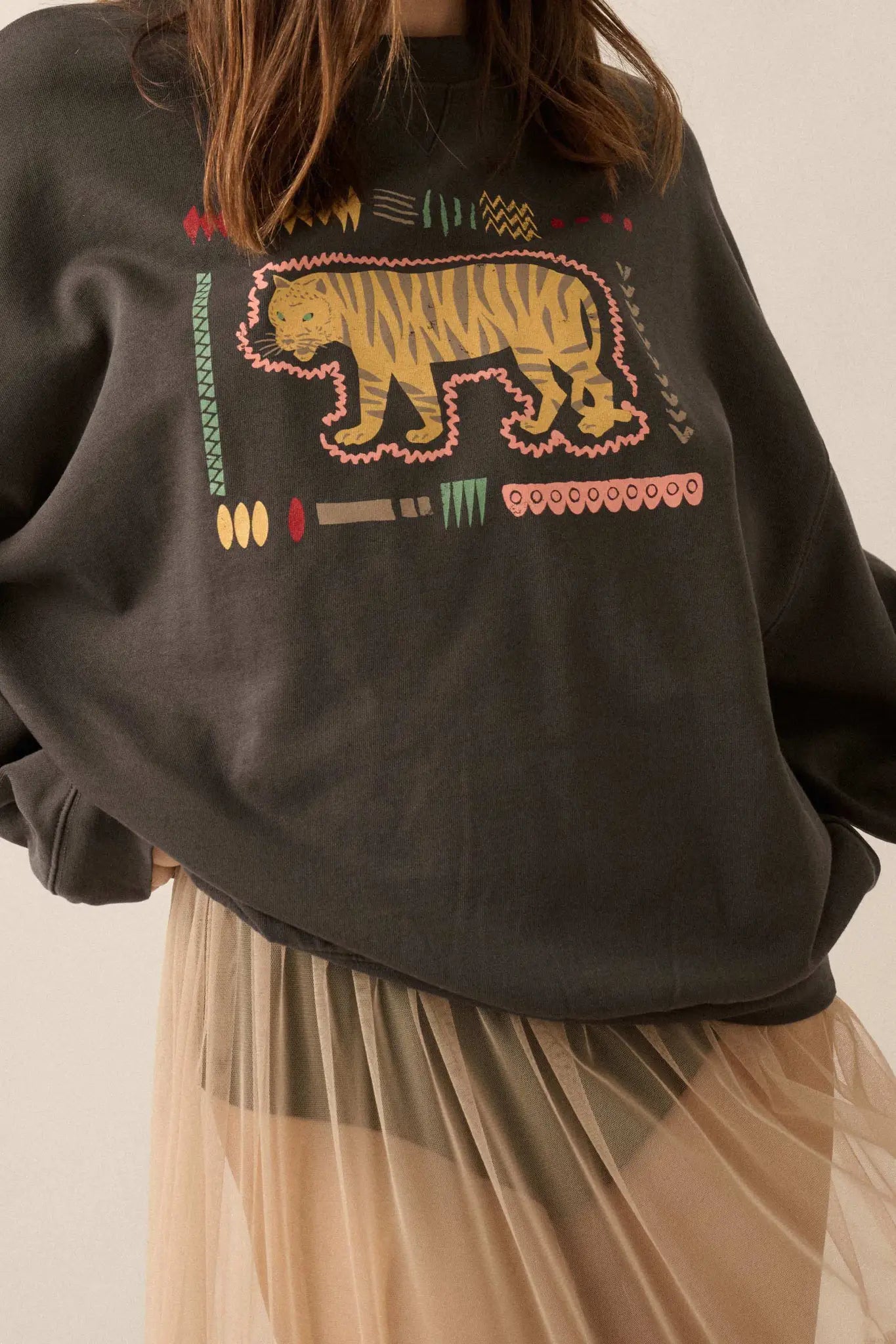 Tribal Tiger Vintage-Print Graphic Sweatshirt