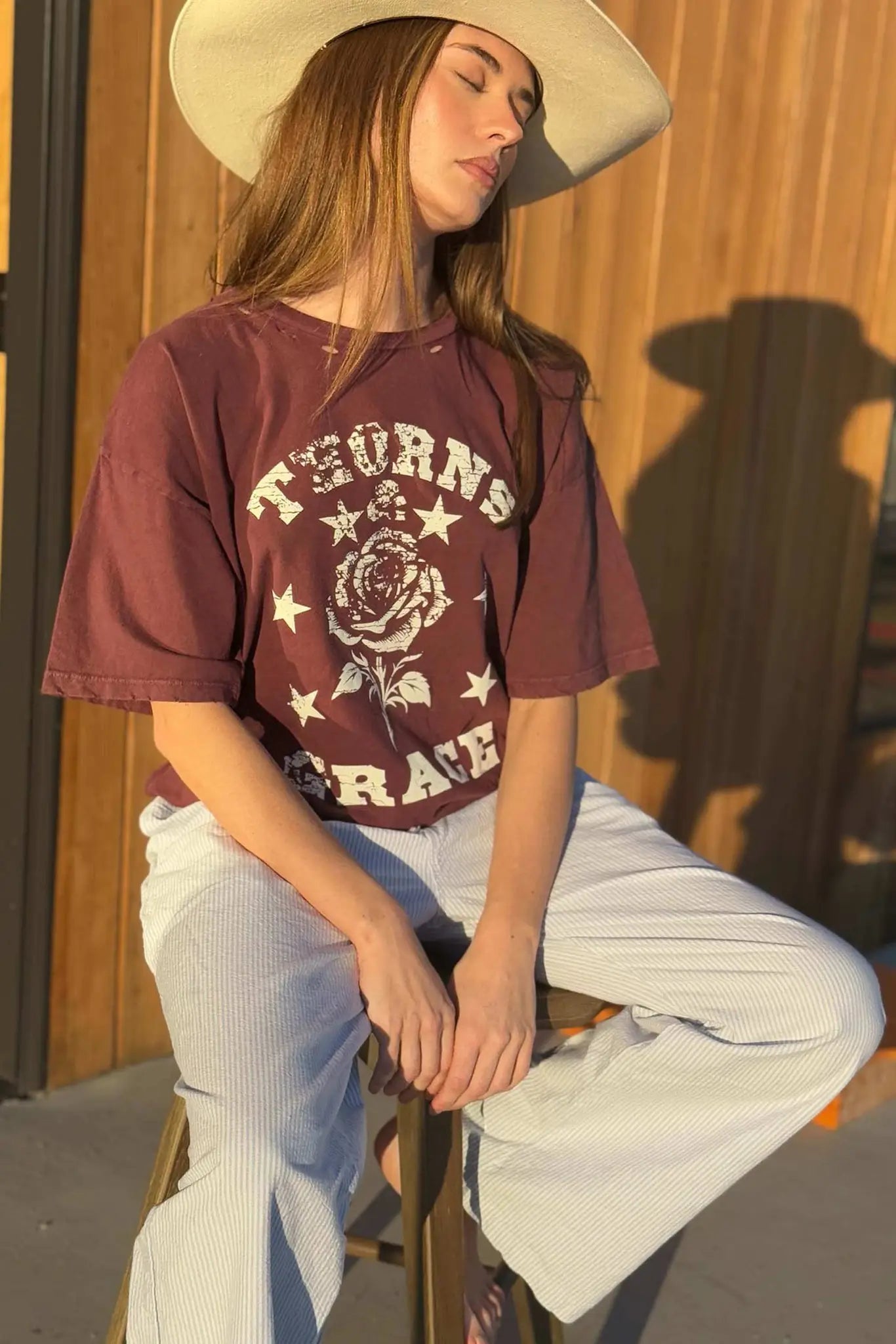 Thorns & Grace Distressed Oversize Graphic Tee
