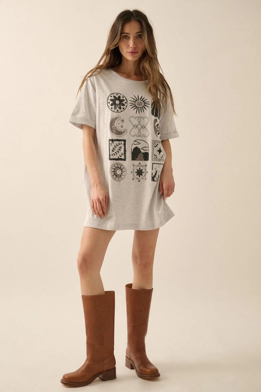 Symbology Vintage-Print Oversize Graphic Tee