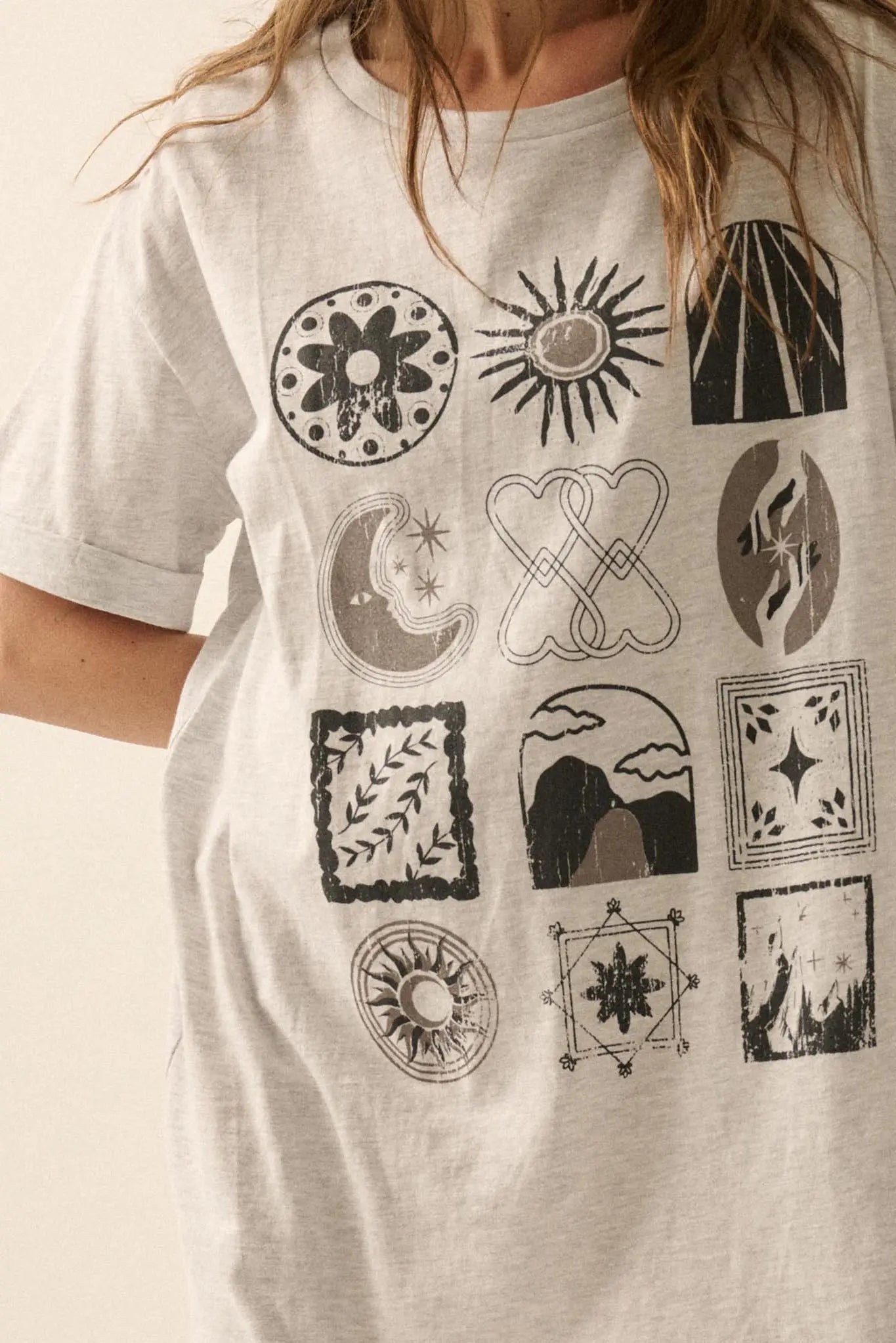 Symbology Vintage-Print Oversize Graphic Tee