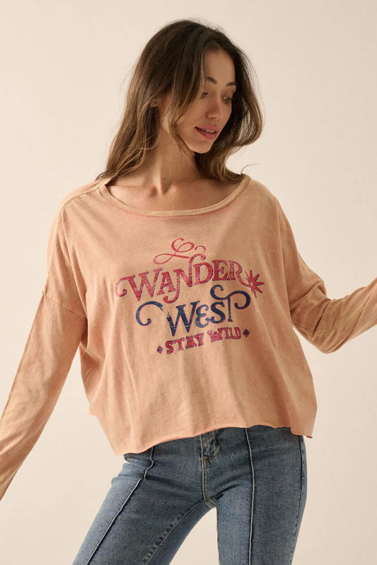 Wander West Cropped Long-Sleeve Graphic Tee