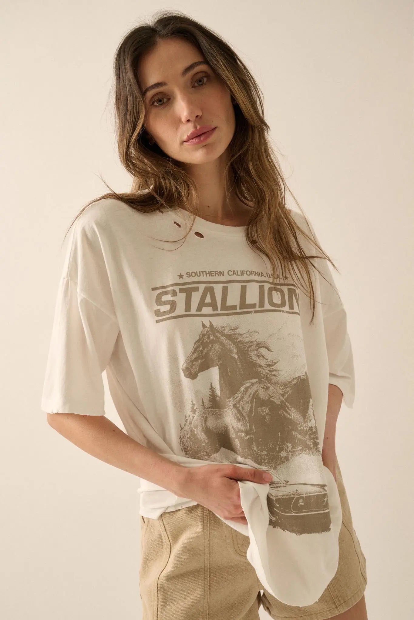 Stallion Muscle Car Distressed Oversize Graphic Tee