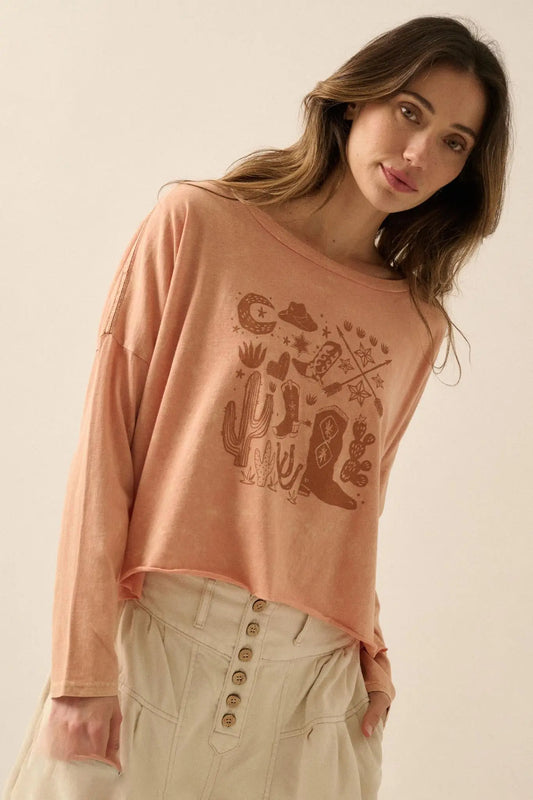 Western Spirit Cropped Long-Sleeve Graphic Tee