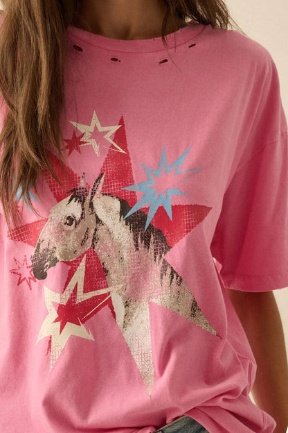 Star Horse Distressed Oversize Graphic Tee