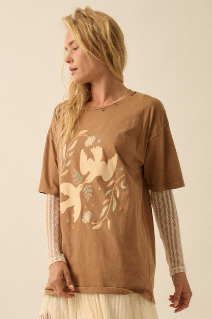 Wings of Peace Distressed Oversize Graphic Tee
