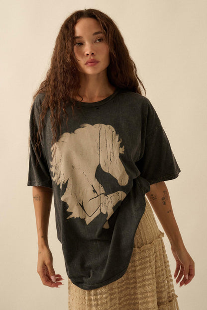 Wild Beauty Distressed Oversize Horse Graphic Tee