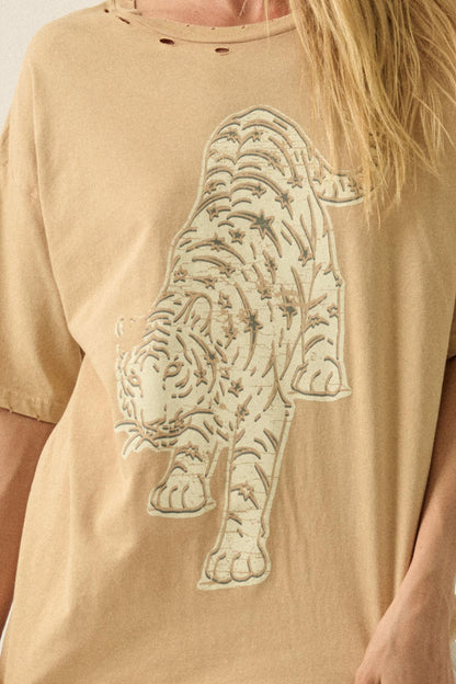 Starry Tiger Distressed Oversize Graphic Tee