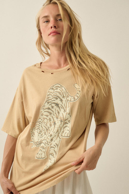 Starry Tiger Distressed Oversize Graphic Tee