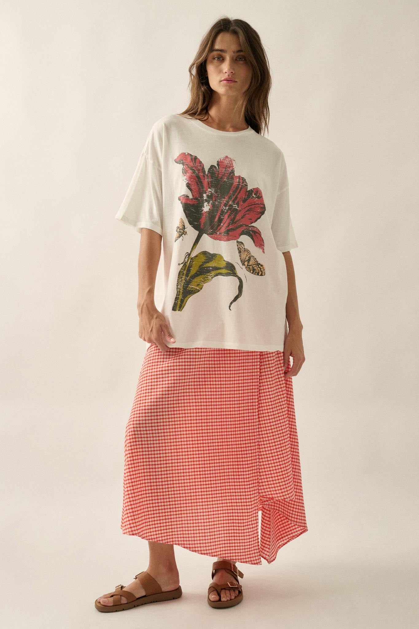 Tender Tulip Vintage-Print Oversize Graphic Tee