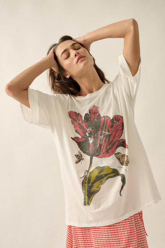 Tender Tulip Vintage-Print Oversize Graphic Tee