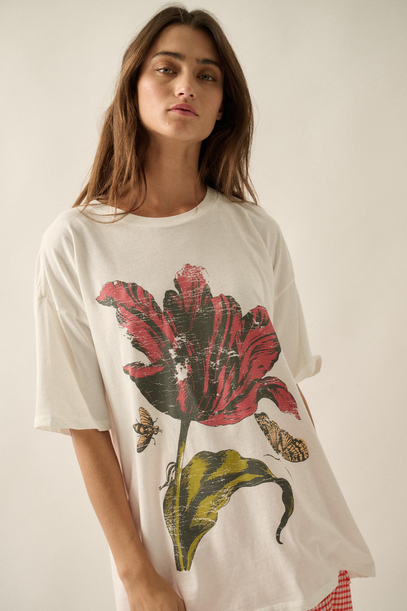 Tender Tulip Vintage-Print Oversize Graphic Tee