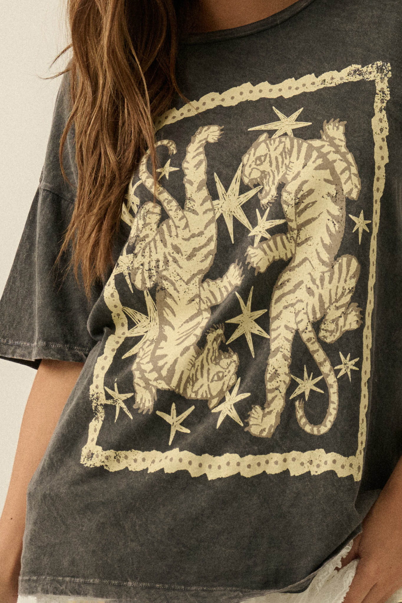 Twin Tigers Vintage-Wash Oversize Graphic Tee