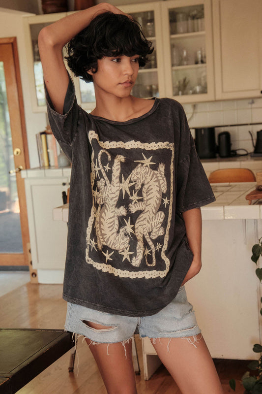 Twin Tigers Vintage-Wash Oversize Graphic Tee