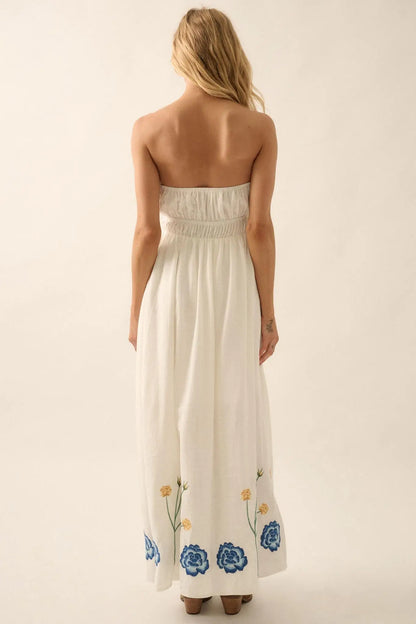 Stitched Stems Embroidered Strapless Maxi Dress