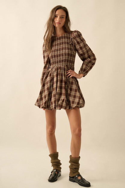 Together Again Plaid Detachable-Sleeve Mini Dress