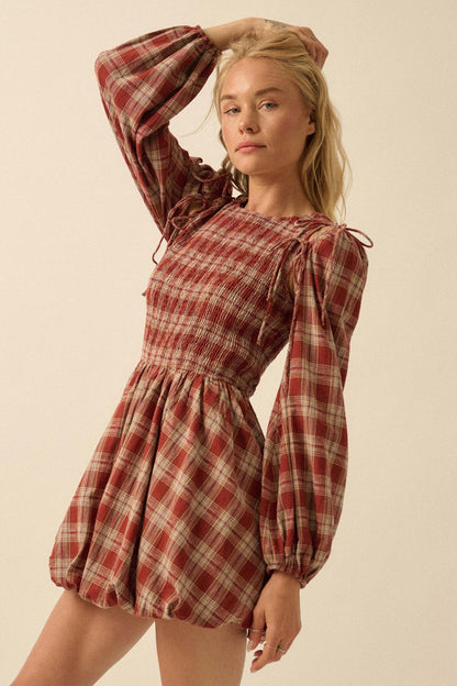 Together Again Plaid Detachable-Sleeve Mini Dress