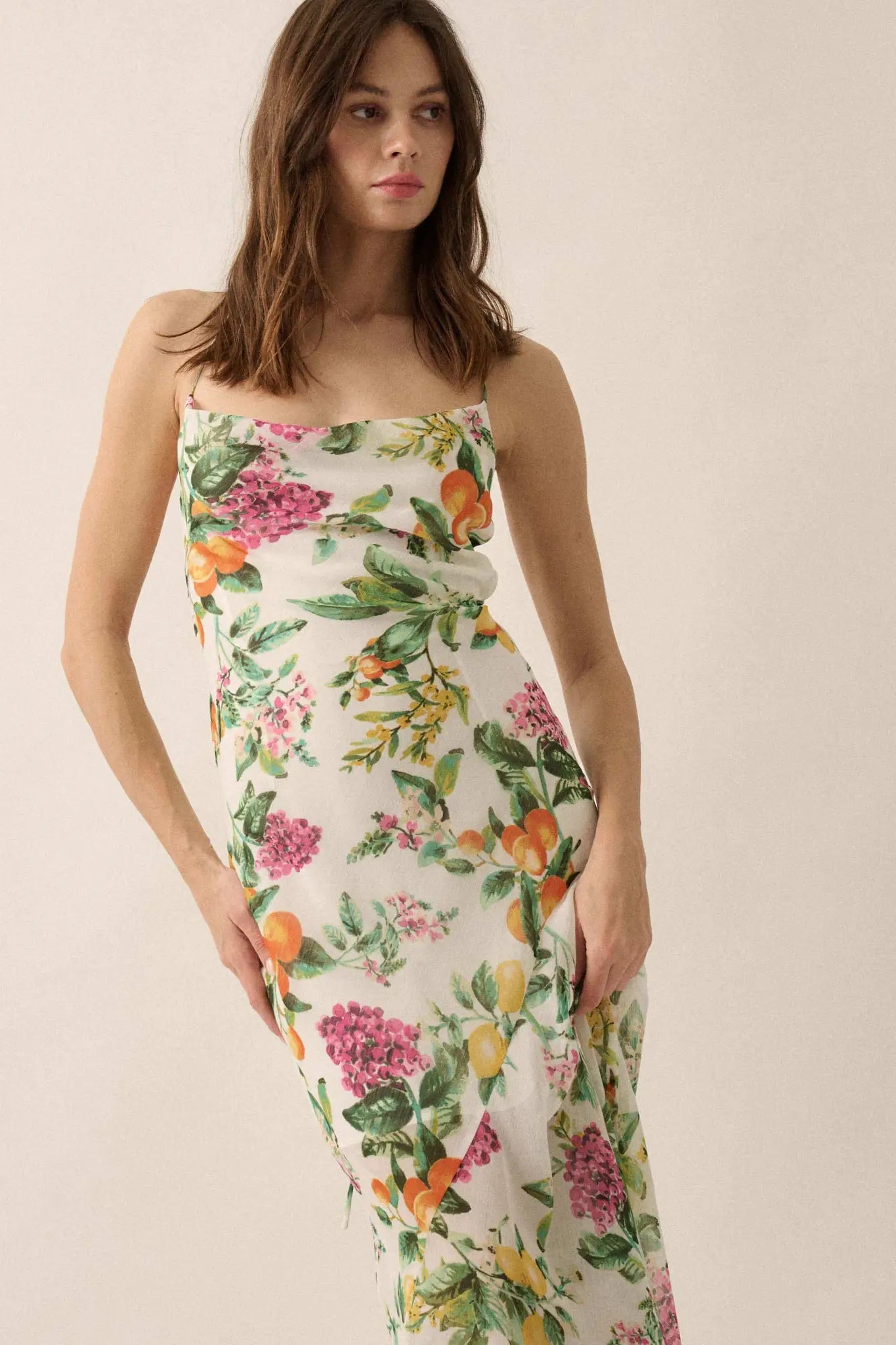 Sweet Succulence Fruit-Print Open-Back Maxi Dress