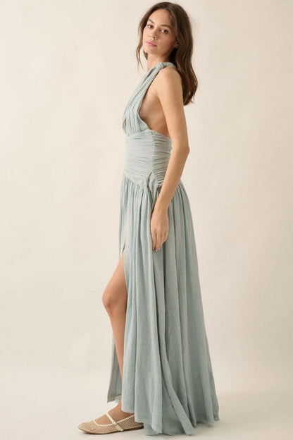 Swept Away Textured Cotton One-Shoulder Maxi Dress
