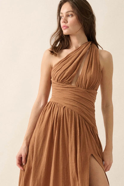 Swept Away Textured Cotton One-Shoulder Maxi Dress