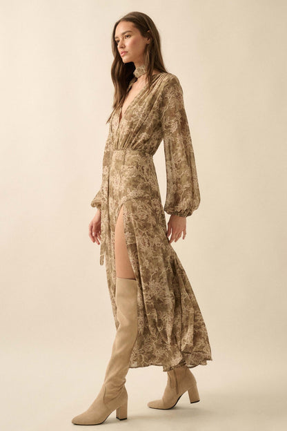 Treasured Beauty Floral Chiffon V-Neck Maxi Dress