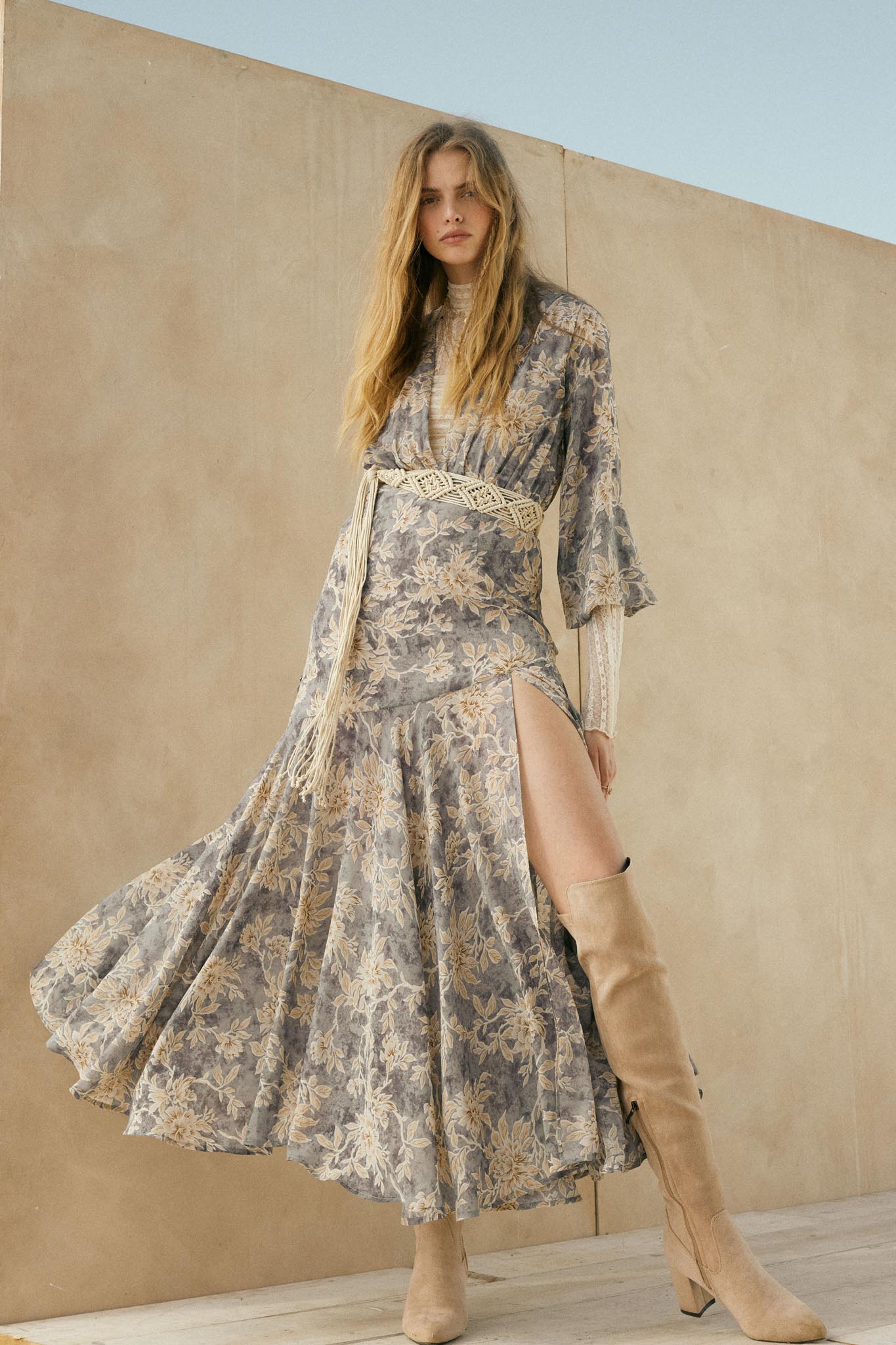 Treasured Beauty Floral Chiffon V-Neck Maxi Dress
