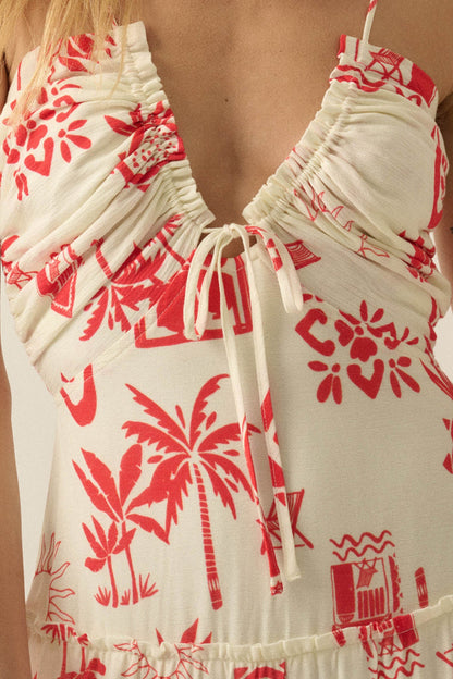 Sunny Shores Tiered Ruffle Tie-Front Maxi Dress